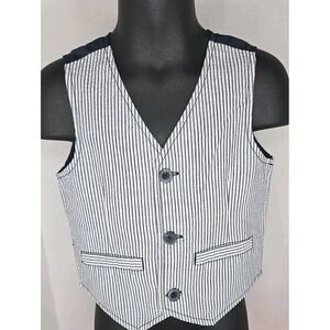 BOYS GYMBOREE 2016 Egg Hunt STRIPED Blue‎ & White Seer Sucker VEST Sz 12-24 MTHS